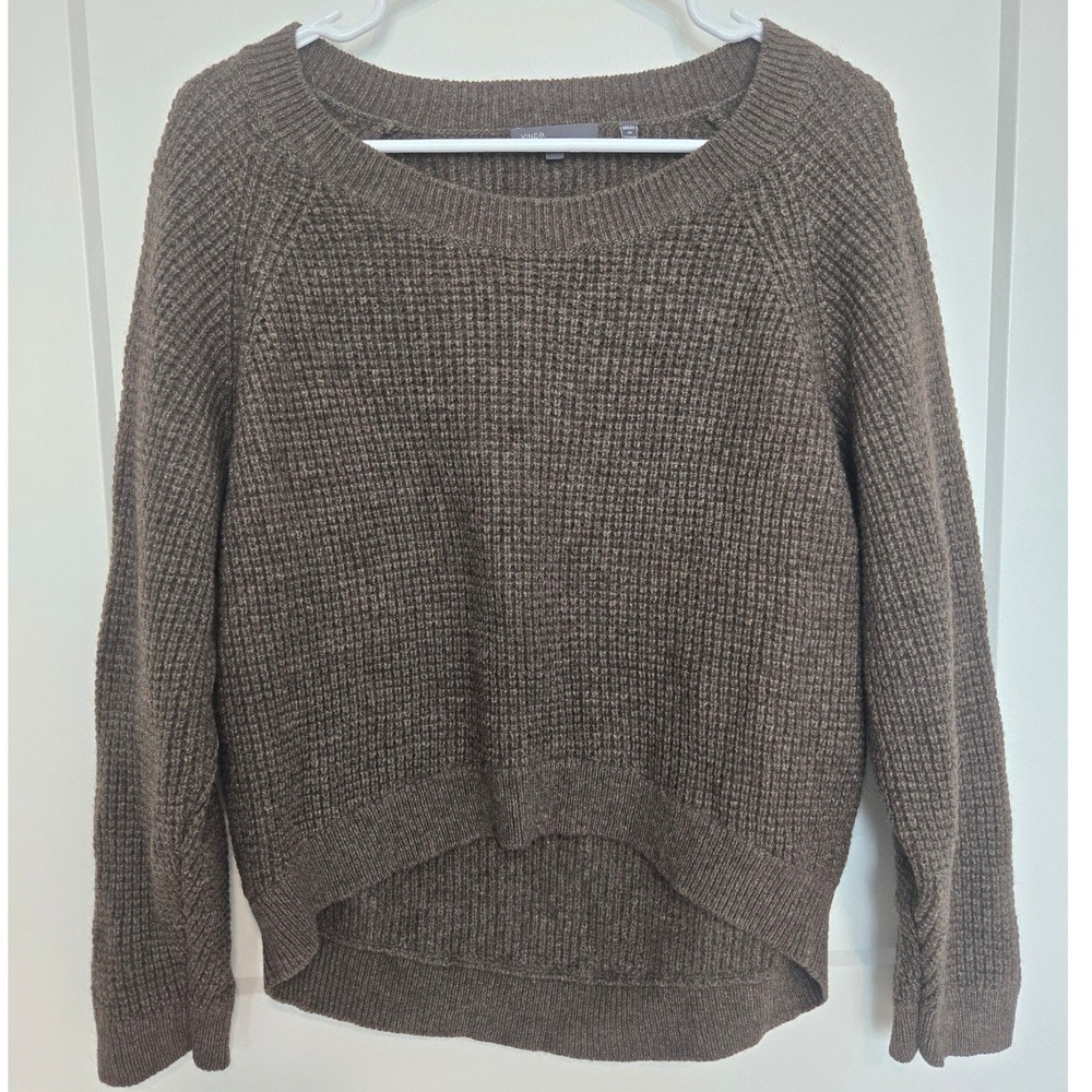 Vince Brown Waffle Knit Yak Wool Blend Crew Neck Sweater Womens Small